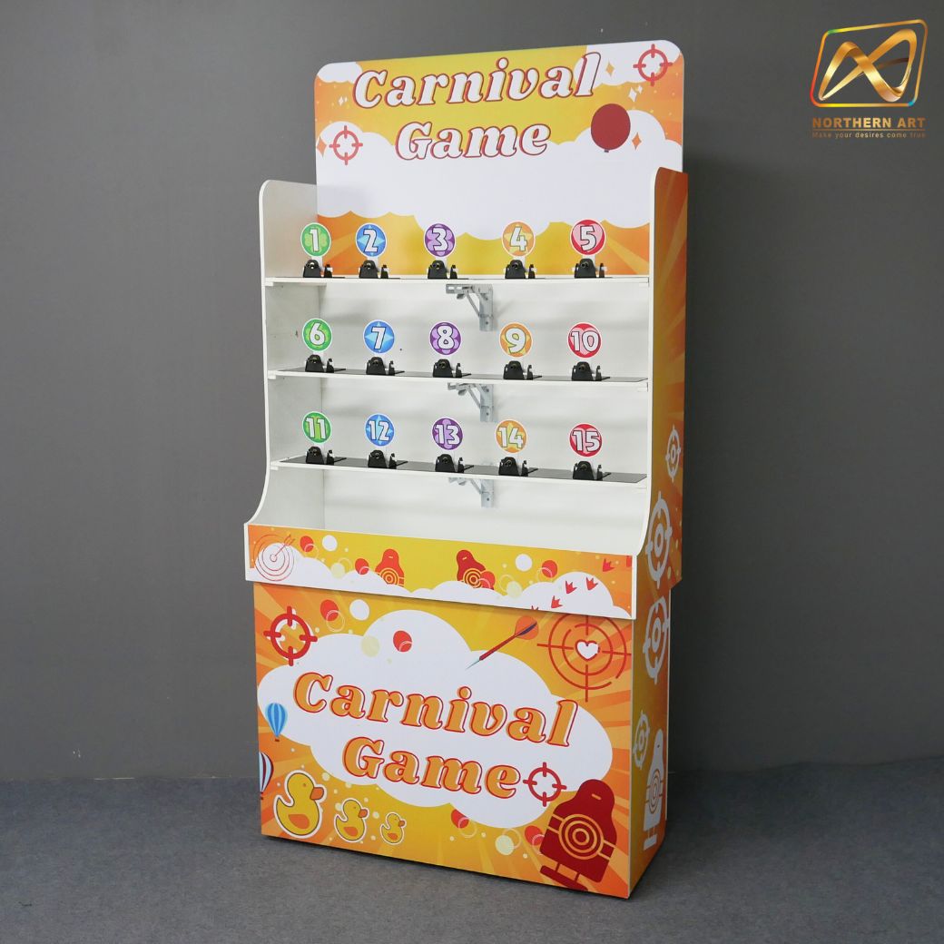 เช่าเกมส์ยิงเป้าเหล็ก ขนาด (W) 90 x (L)36 x (H)180 cm. พร้อมเป้าเหล็กกลม 15 อัน ปืน 2 กระบอก กระสุนโฟม 20 นัด