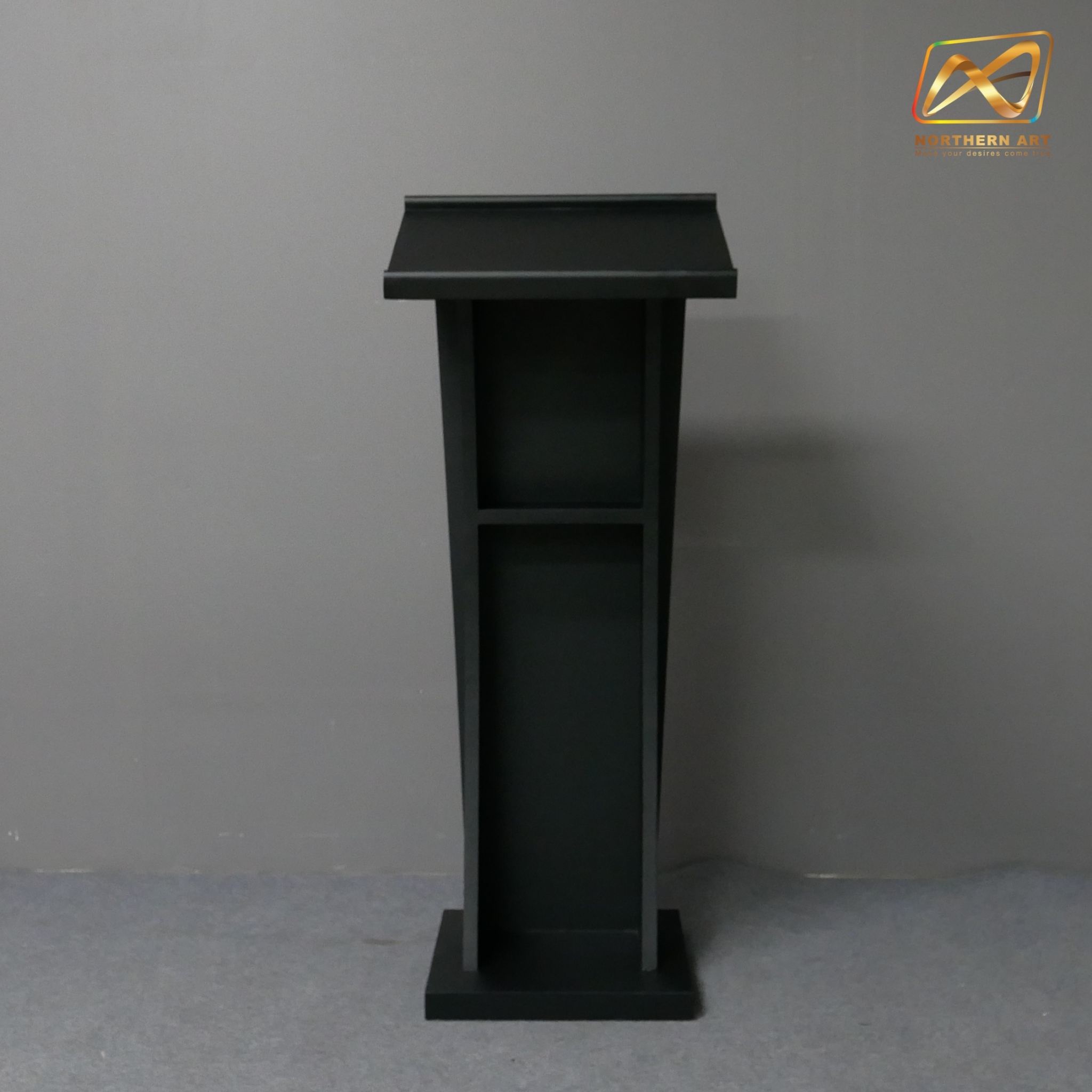 โพเดียมไม้ สีดำ ขนาด (W) 50 x (L) 40 x (H) 120ซม.TOP เอียง พร้อมชั้นวางของ