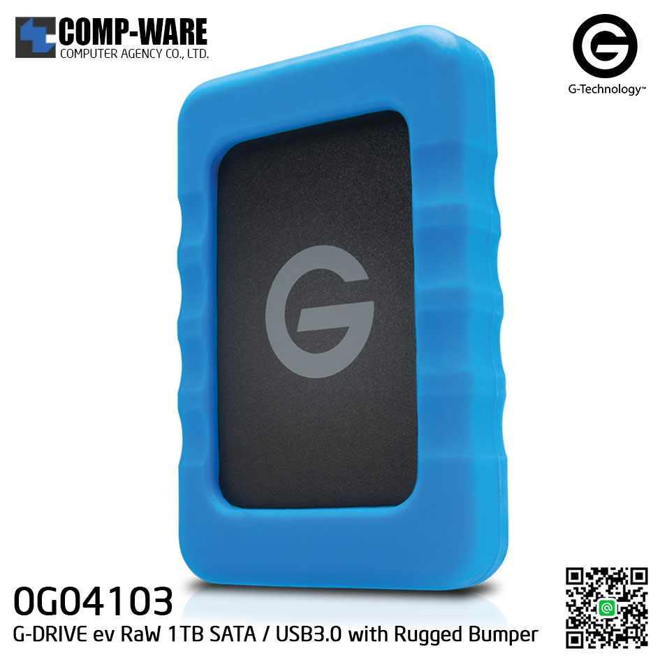 G-Technology G-DRIVE ev RaW 1TB 5400RPM SATA / USB3.0 Portable Hard Drive with Rugged Bumper - 0G04103