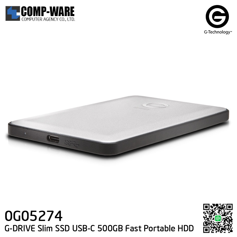 G-Technology G-DRIVE Slim SSD USB-C 500GB Fast Portable Hard Drive Silver - 0G05274