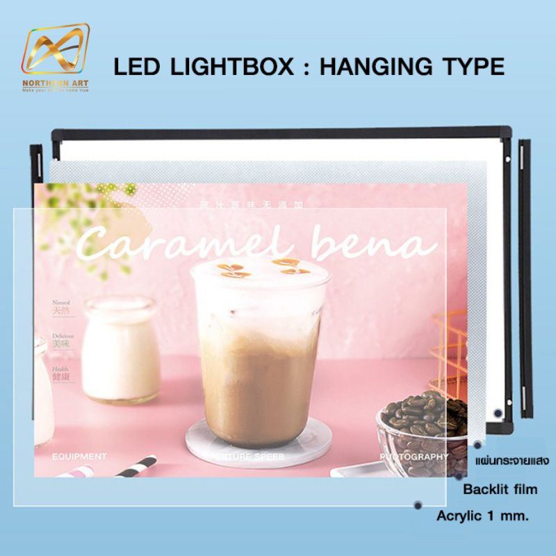 ป้ายไฟ LED แขวนเพดาน ขนาด40x60 ซม.พร้อมเสายึดเพดานปรับมุมเอียงได้ เปลี่ยนภาพง่าย