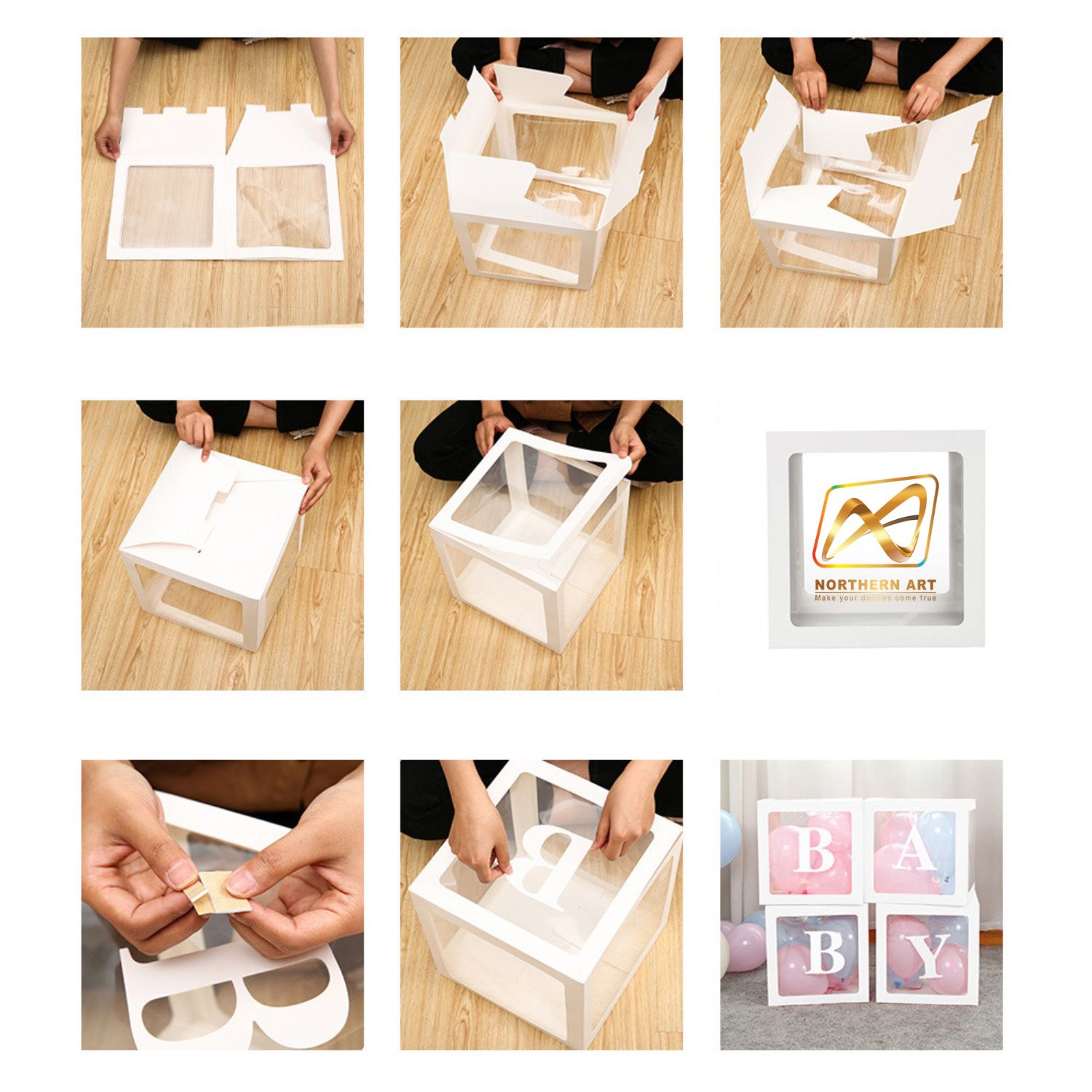 กล่องกระดาษ สำหรับตกแต่งงานปาร์ตี้ งานวันเกิด งานแต่งงาน ฯลฯ ขนาด 30 x 30 cm. สีขาว พร้อมเจาะช่องใส (ไม่มีลูกโป่ง-ไม่รวมสติ๊กเกอร์ )