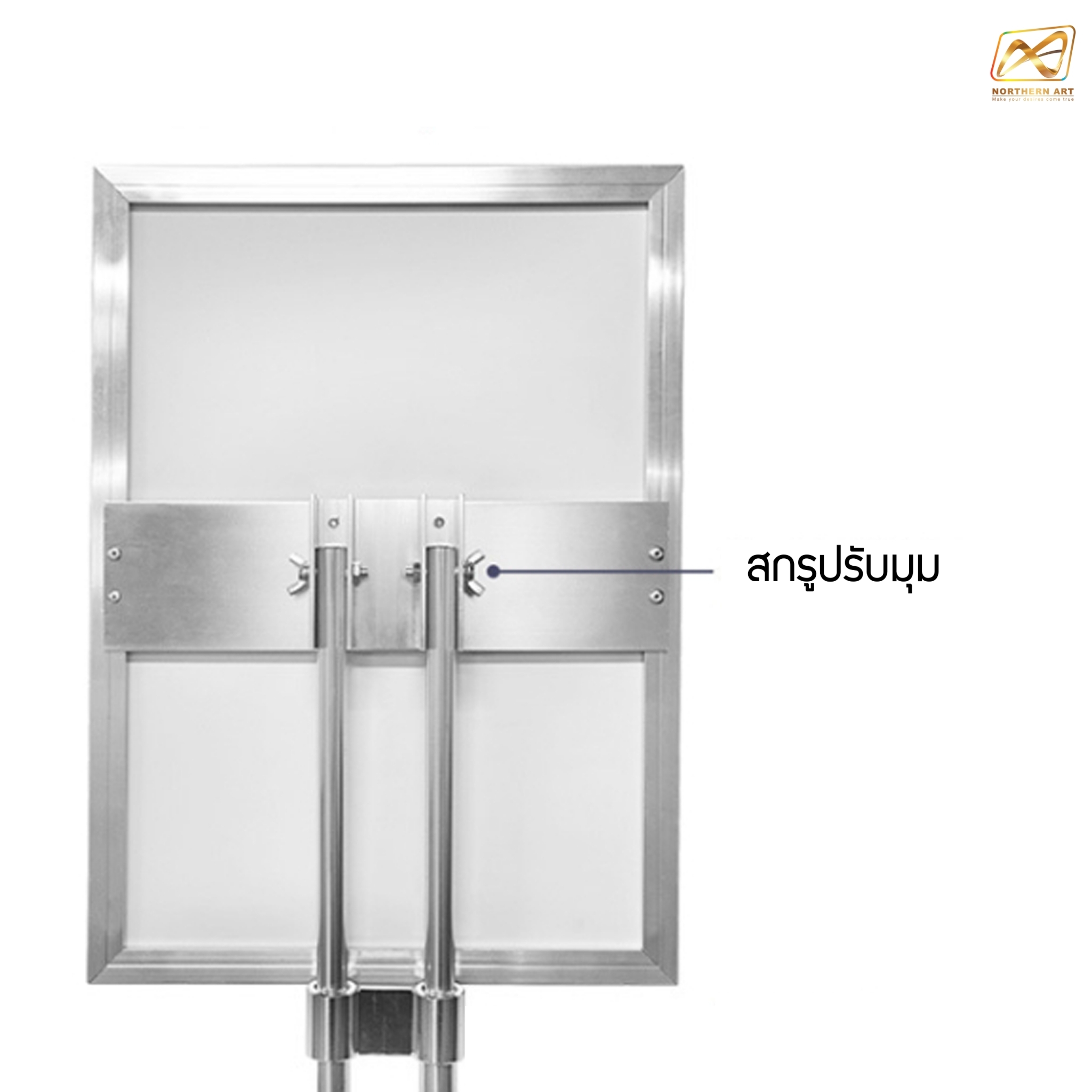 โปสเตอร์สแตนด์ ขนาดA4 ฐานกลม เสาคู่ โชว์งานพิมพ์ 1 ด้าน ปรับเอียง 360 องศา ปรับแนวตั้ง-แนวนอน และปรับสูง-ต่ำได้