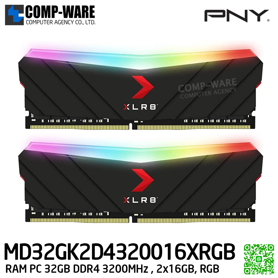 PNY 32GB Kit (2x16GB) XLR8 Gaming EPIC-X RGB DDR4 3200MHz / RAM PC / Life Time Warranty - MD32GK2D4320016XRGB