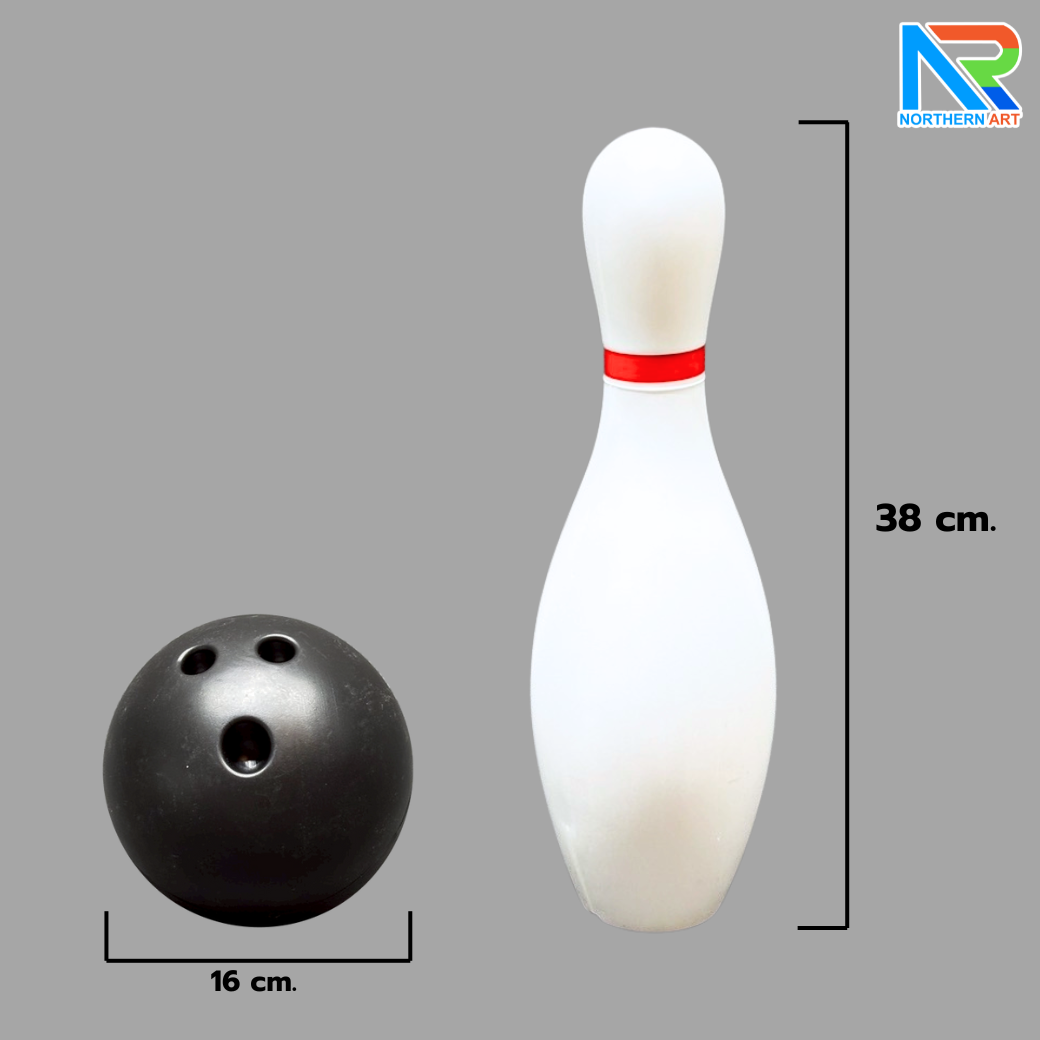 พินโบว์ลิ่ง สีขาว ขนาดพินสูง 38 ซม. 1 SET มี PIN 10 ชิ้น พร้อมลูกบอลสีดำ 2 ลูก