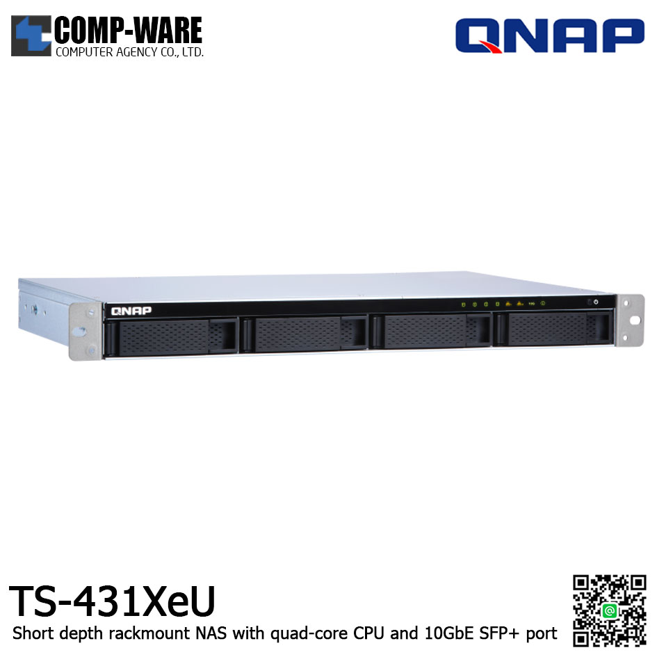 QNAP NAS (1U 4-Bay) TS-431XeU / Annapurna Labs Alpine AL-314 / 8GB RAM / 2x GbE , 1x 10GbE SFP+ / Single Power Supply / Rail Kit RAIL-B02 / No HDD / 3Y Warranty / TS-431XeU-8G