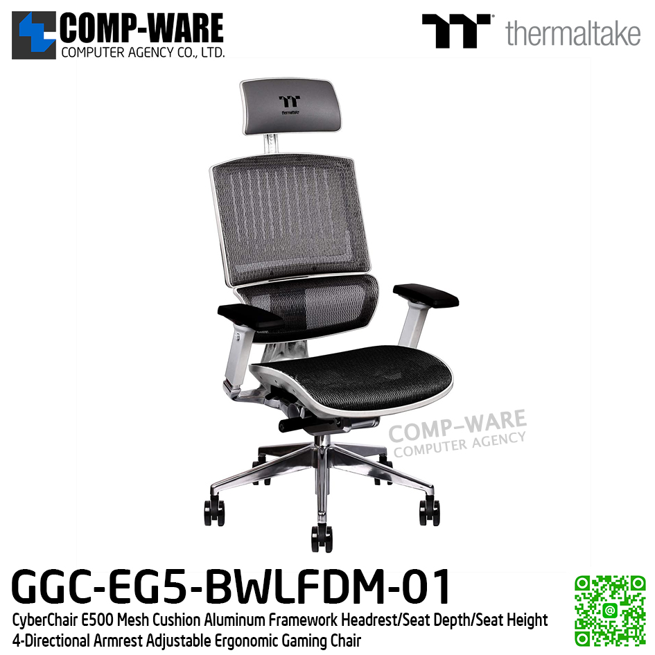 Thermaltake CyberChair E500 Mesh Cushion Aluminum Framework Headrest/Seat Depth/Seat Height/4-Directional Armrest Adjustable Ergonomic Gaming Chair - GGC-EG5-BWLFDM-01