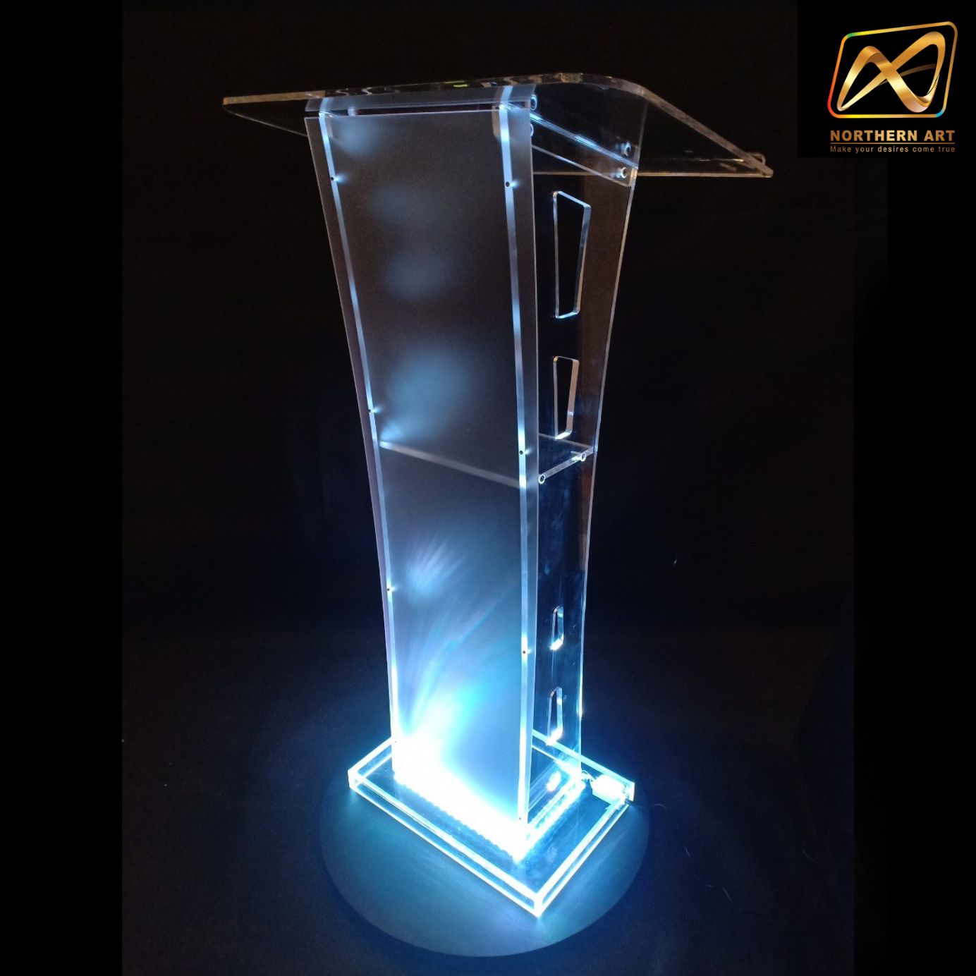 โพเดียม อะคริลิค เรืองแสงLED เปลี่ยนสีได้ พร้อมรีโมท ขนาด 60x40x114 cm.