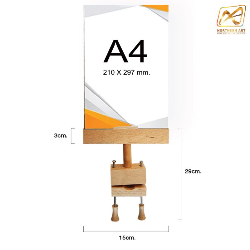 โปสเตอร์สแตนด์ แบบหนีบราวแขวน ขนาด A4 ทำจากไม้จริงสีบีช กรอบใส่ภาพอะครริลิค โชว์ภาพ2ด้าน