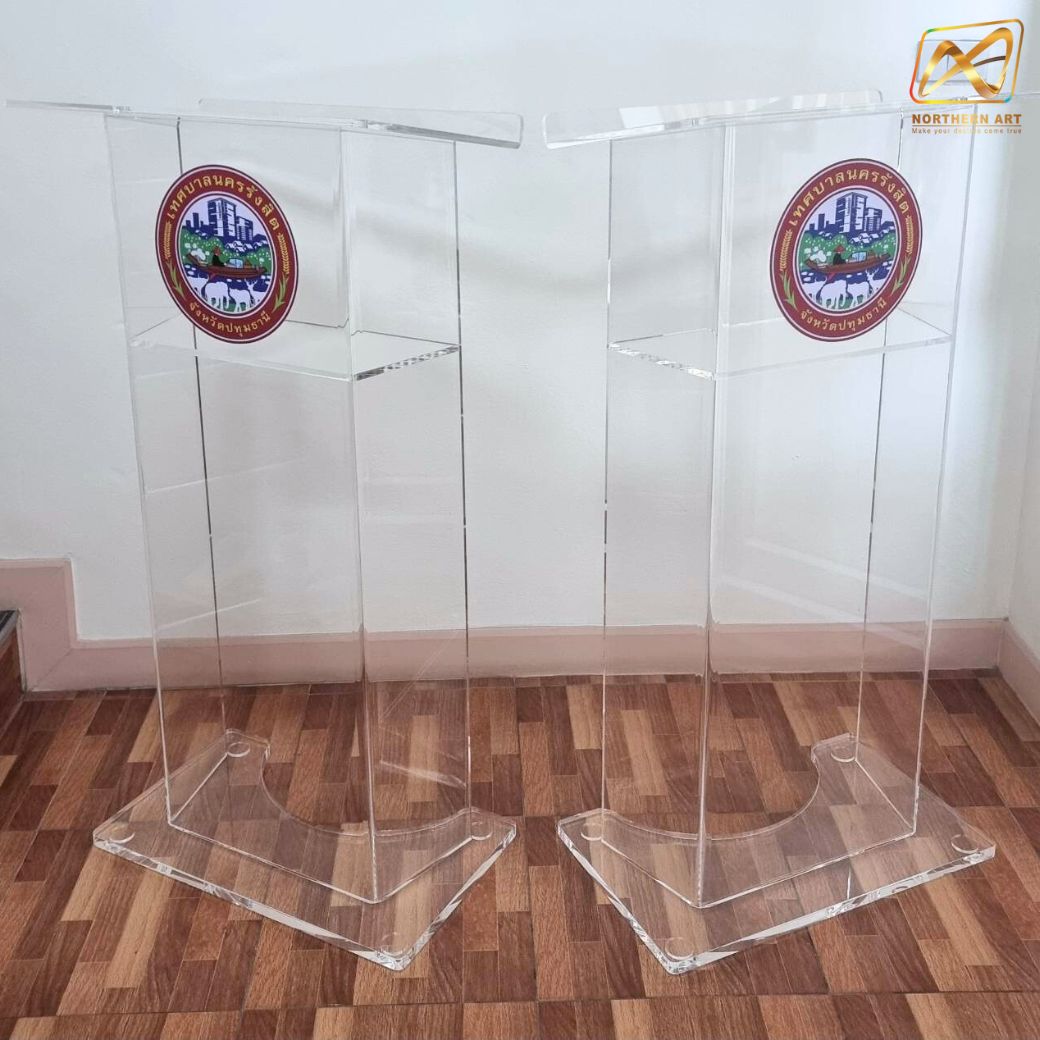 โพเดียม อะคริลิคใส AC-01 ขนาด(W)60 x (L)40 x (H)120 cm. TOP เอียงพร้อมกันตก วัสดุอะคริลิคใส หนา 10-20 มม.