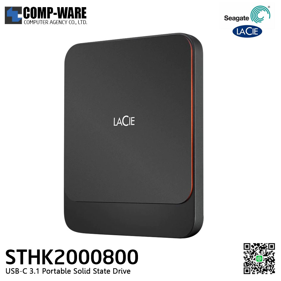 Seagate LaCie Portable SSD 2TB USB-C 3.1 Gen2 10Gb/s and USB3.0 High Performance External SSD - STHK2000800