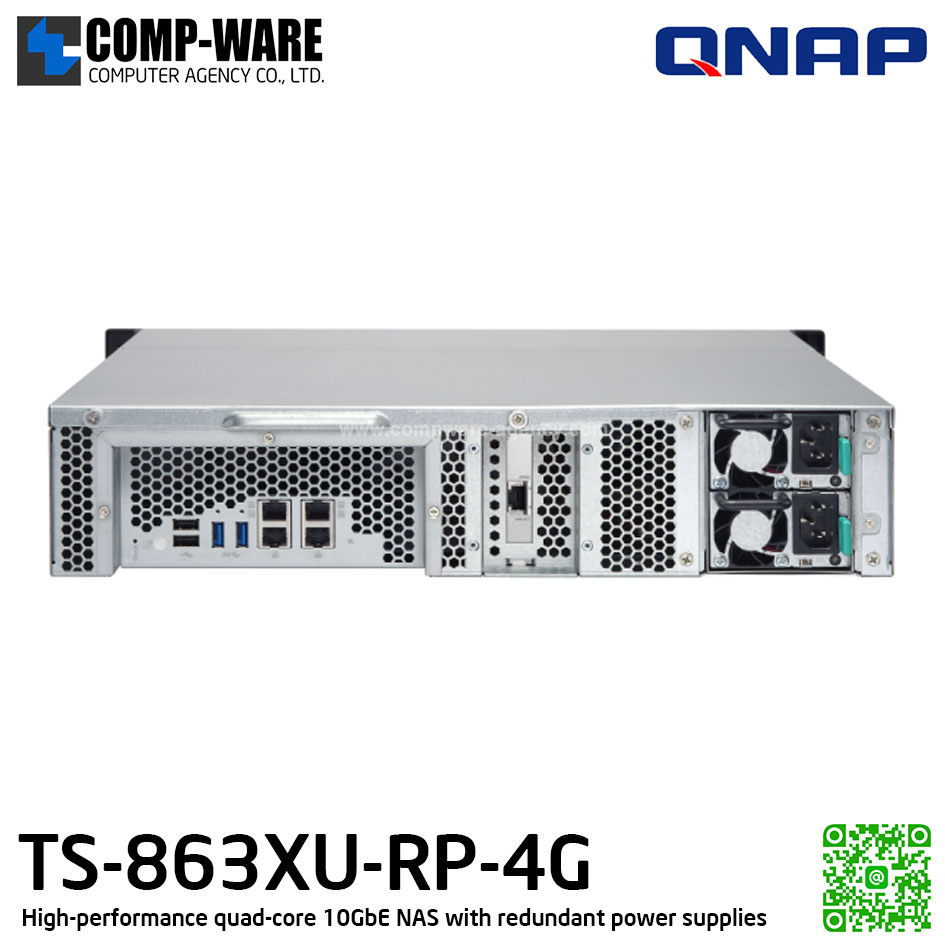 QNAP NAS (2U 8-Bay) TS-863XU (4GB RAM) Single Power Supply , Redundant Power Supply , No HDD