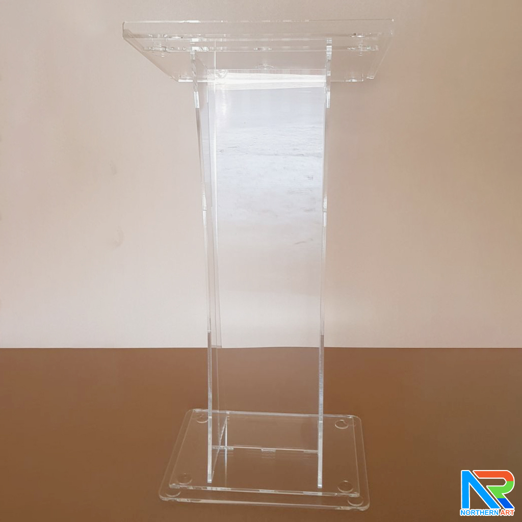 โพเดียม อะคริลิคใส AC-04 ขนาด (W) 55 x (L) 45 x (H)115 ซม.TOP เอียงพร้อมกันตก วัสดุอะคริลิคใส หนา 10-20 มม.