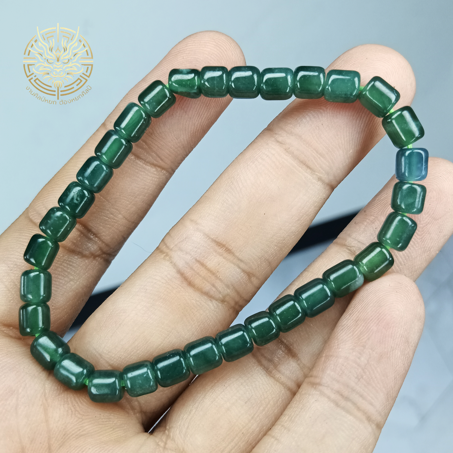 [00431]สร้อยข้อมือหยกลูกปัดทรงกระบอกเนื้อใส