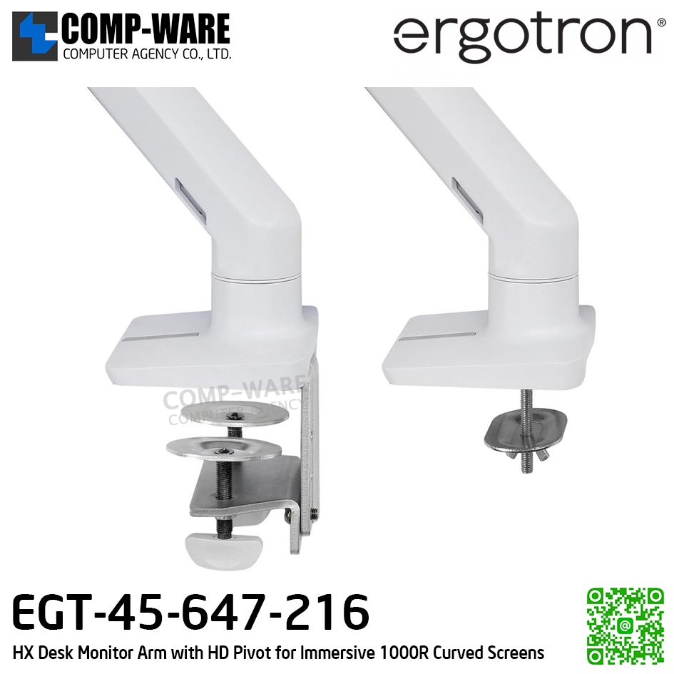 Ergotron HX Desk Monitor Arm with HD Pivot (white) for Immersive 1000R Curved Screens EGT-45-647-216 (10Y Warranty)