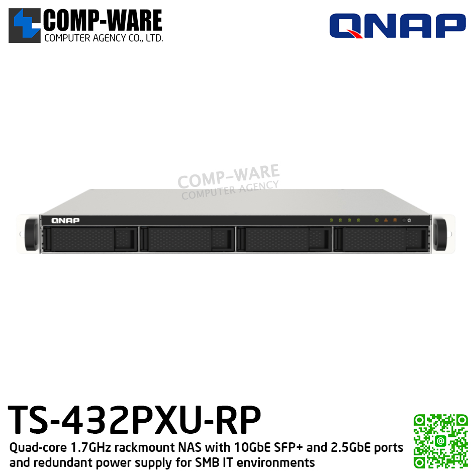 QNAP (1U 4-Bay) TS-432PXU-RP-2G / Annapurna Labs Alpine AL324 (4Core) / 2GB DDR4 UDIMM / 4 x 2.5"/3.5" SATA 6Gbps / 2 x 10GbE SFP+ + 2 x 2.5GbE / Redundant PSU / 3Y Warranty / No HDD / RAIL-B02