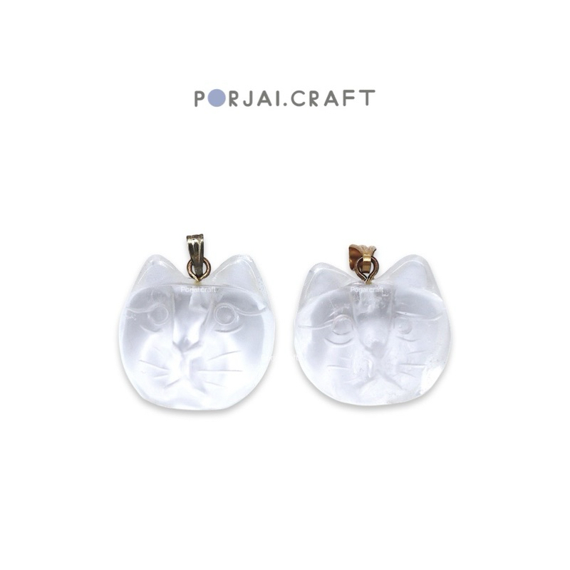 Clear Quartz Cat Pendant จี้แมวควอตซ์ใส 19mm