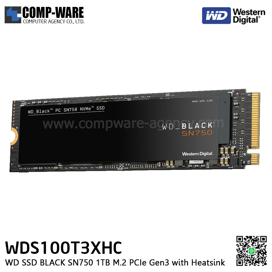 WD SSD BLACK SN750 1TB M.2 PCIe Gen3 with Heatsink ,READ 3470 MB/S , WRITE 3000 MB/S - WDS100T3XHC