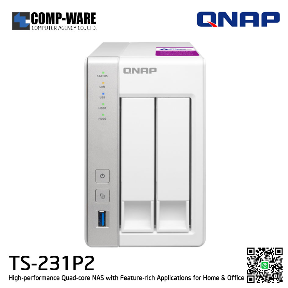 QNAP NAS (2-Bay) TS-231P2 (4GB RAM) High-performance Quad-core NAS with Feature-rich Applications for Home & Office