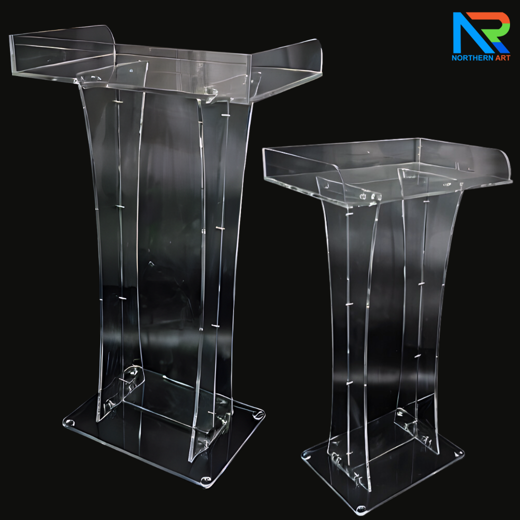 โพเดียม อะคริลิคใส ขนาด(W)60 x (L)42 x (H)109 cm. TOP ตรงพร้อมกันตก 3 ด้าน วัสดุอะคริลิคใส หนา 9.5 มม.