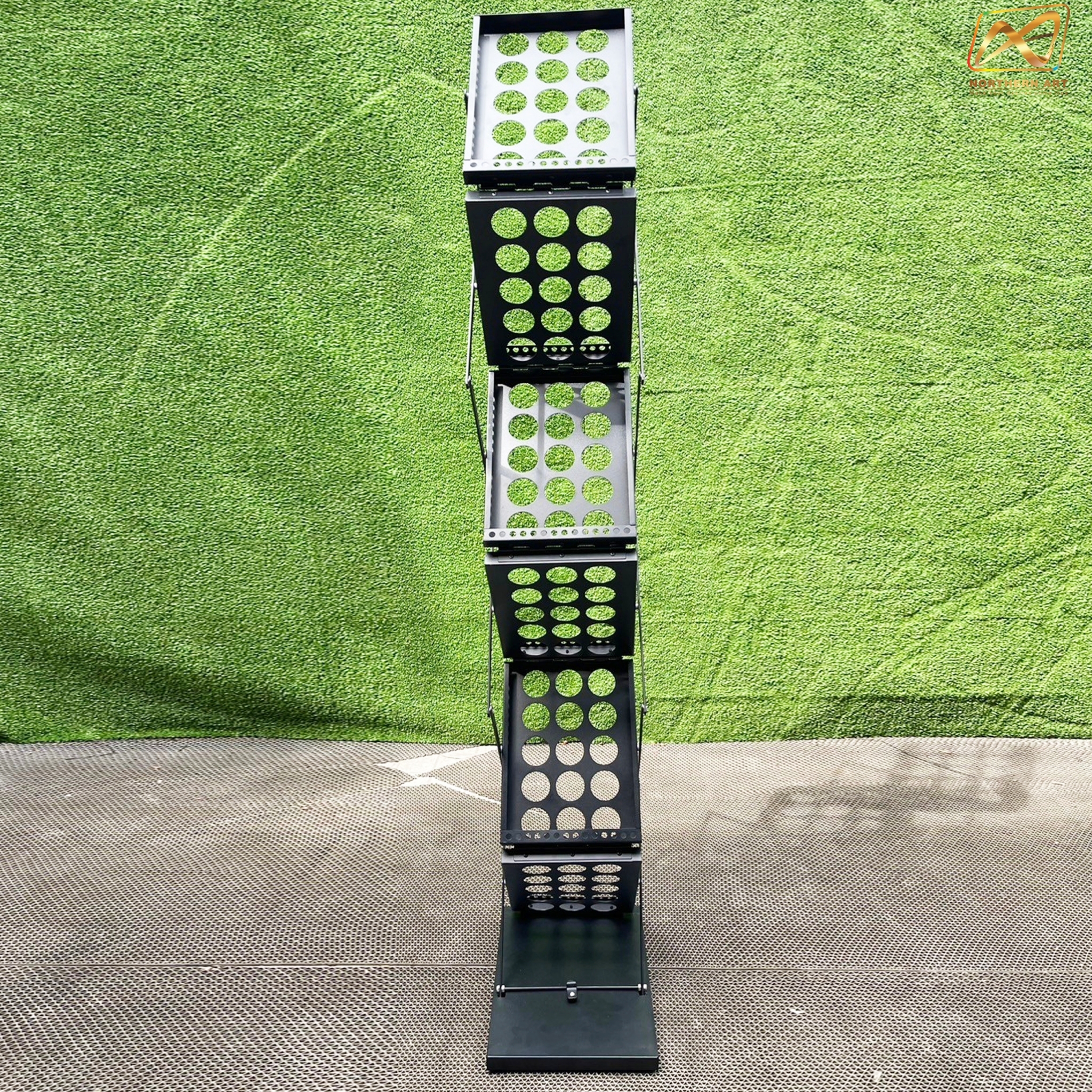 ชั้นวางโบรชัวร์เหล็ก สีดำ รุ่นพับได้ 2 ด้าน ขนาด A4 พับเก็บได้ เคลื่อนย้ายสะดวก พร้อมกระเป๋า 1 ใบ