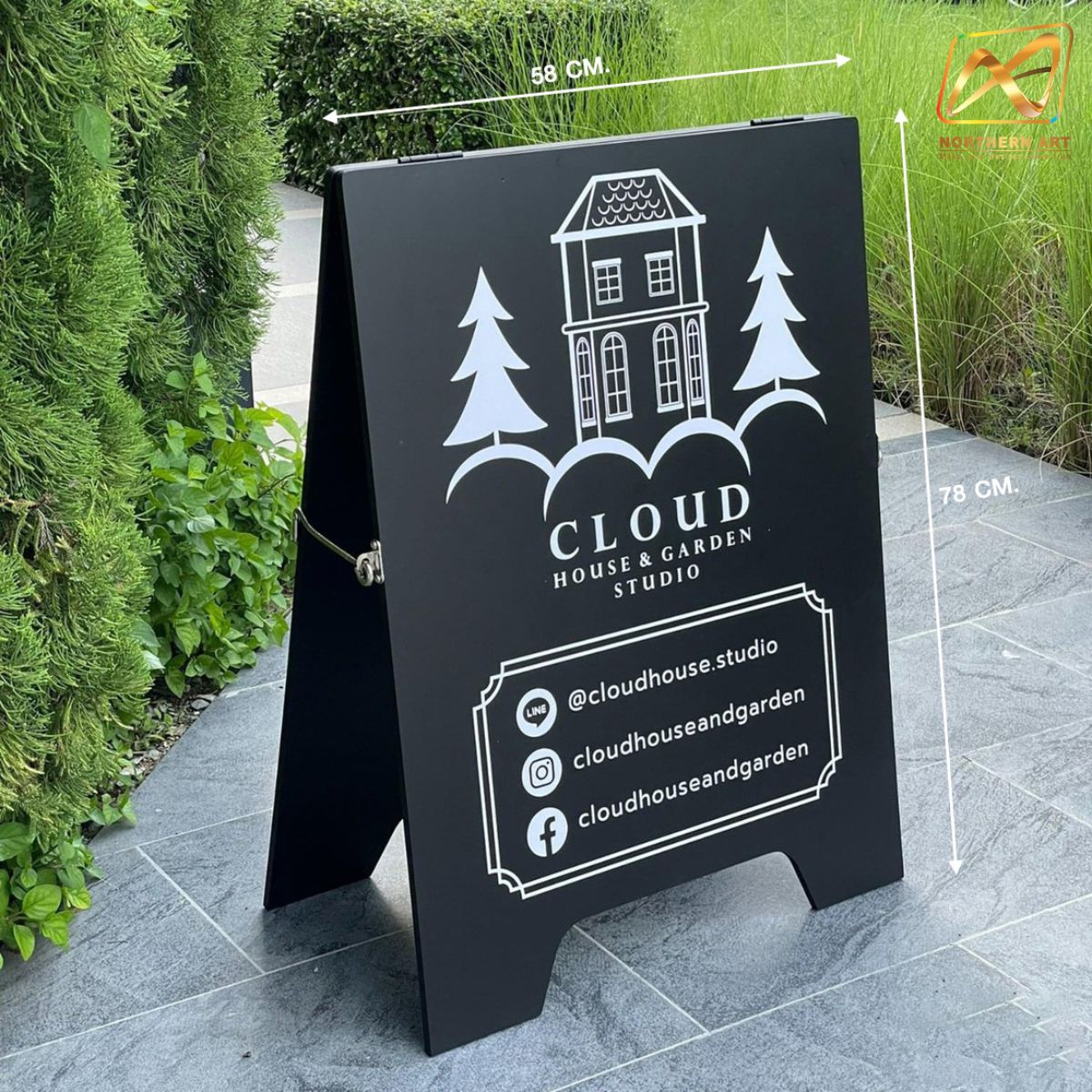 ป้ายตั้งพื้น ป้ายมินิมอล สีดำ 2 หน้า พับเก็บได้ พลาสวูดหนา 10 มม. มี 2 ขนาด 38x58 และ 58x78 cm.