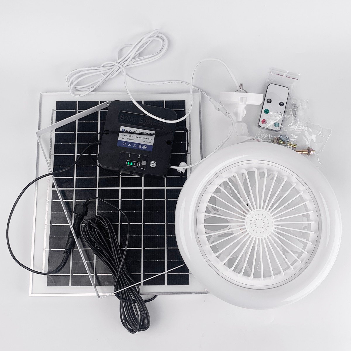 ชุดโคมไฟพัดลมเพดาน โซล่าเชลล์ ขนาด 50w แสงขาว