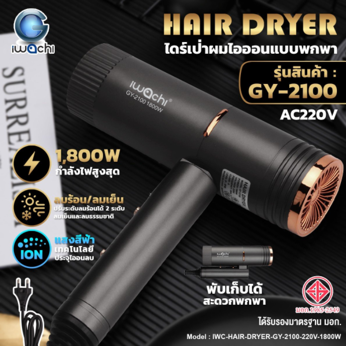 ไดร์เป่าผมไอออน รุ่น GY-2100 IWC-HAIR-DRYER-GY-2100-220V-1800W
