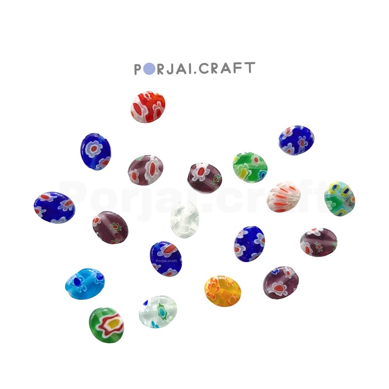 ลูกปัดแก้ววงรี มูราโน่ Murano Oval Glass Beads 10mm