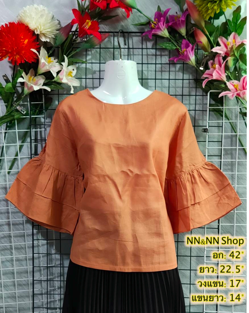 NNandNN Shop 4 0010 เสื้อลินินคอกลม สีพื้น 42"