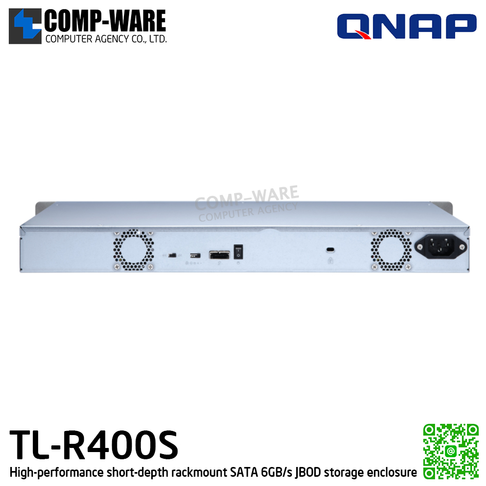 QNAP (1U 4-Bay) TL-R400S / 4 x 2.5"/3.5" SATA 6Gbps / Single PSU / 3Y Warranty / No HDD / Rail Kit RAIL-B02 - Expansion Enclosure