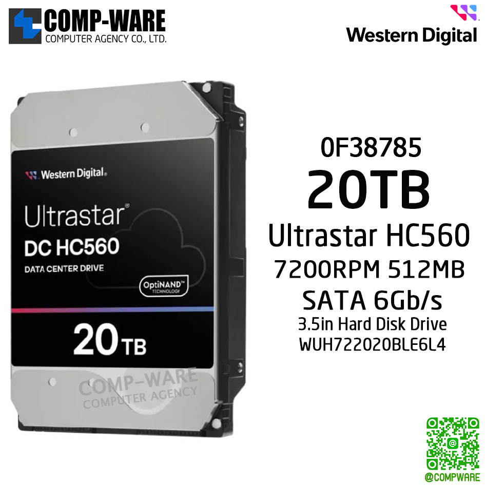 HGST WD Ultrastar HC560 [0F38785] 20TB 7200RPM 512MB SATA 6Gb/s 3.5-Inch Enterprise Class Internal Drive - 5Y Warranty - WUH722020BLE6L4