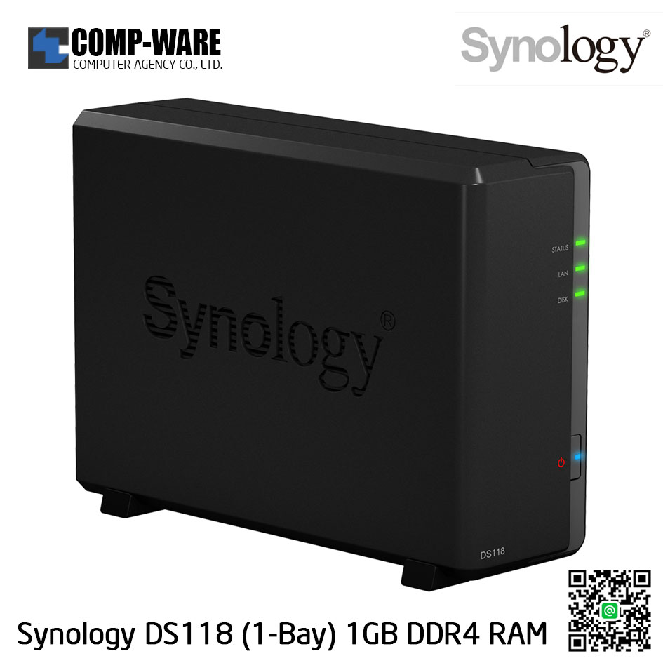Synology DiskStation (1-Bay) DS118 (1GB DDR4 RAM) Realtek Quad-Core, No HDD