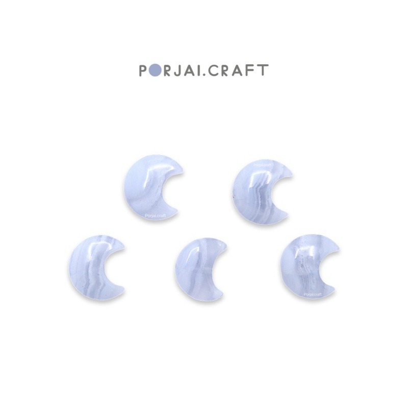 Blue Lace Agate Moon Beads ลูกปัดพระจันทร์บลูเสซอาเกต