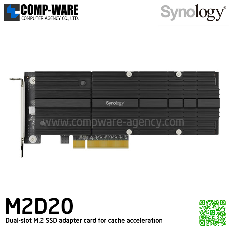 Synology M2D20 Dual M.2 NVMe 22110 / 2280 SSD Adapter Card PCIe Gen3 x8 รับประกัน 3 ปี