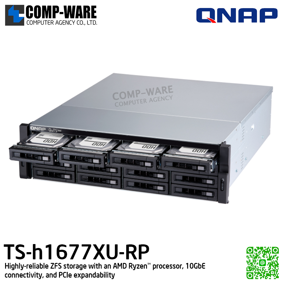 QNAP (3U 16-Bay) TS-h1677XU-RP-3700X-32G / AMD Ryzen 7 3700X (8C/16T) / 32GB (2 x 16 GB) DDR4 UDIMM / 16 x 2.5"/3.5" SATA 6Gbps / 2 x GigaLan, 2 x 10GbE SFP+ / 500W Redundant PSU / 3Y Warranty / No HDD / Rail kit RAIL-A03-57