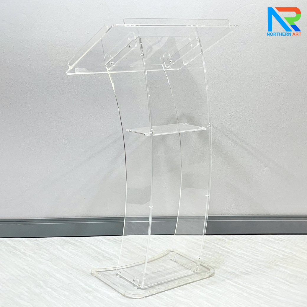 โพเดียม อะคริลิคใส ขนาด(W)60 x (L)45 x (H)108 cm. TOP เอียงพร้อมกันตก 4 ด้าน วัสดุอะคริลิคใส หนา 10 มม.