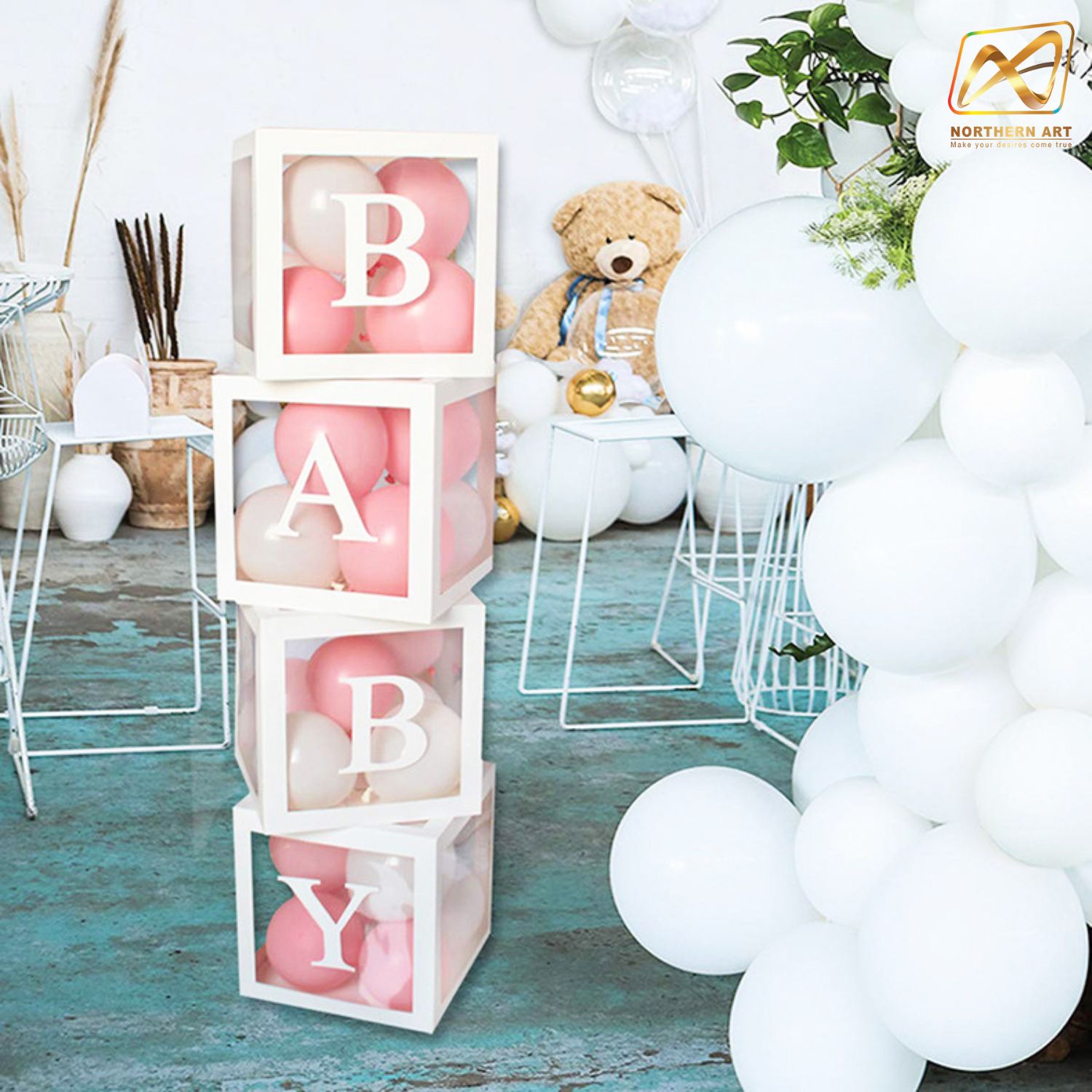 กล่องกระดาษ สำหรับตกแต่งงานปาร์ตี้ งานวันเกิด งานแต่งงาน ฯลฯ ขนาด 30 x 30 cm. สีขาว พร้อมเจาะช่องใส (ไม่มีลูกโป่ง-ไม่รวมสติ๊กเกอร์ )