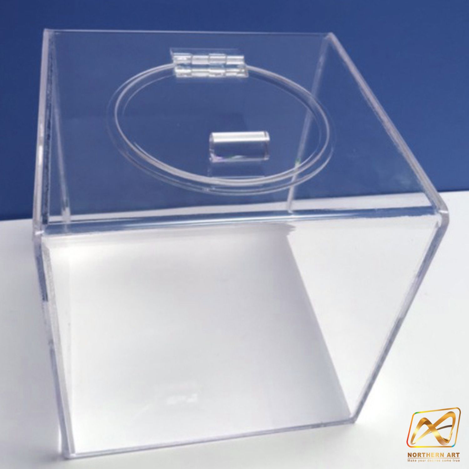 กล่องจับรางวัล กล่องอะคริลิคใสจับรางวัล ขนาด 30x30 ซม. มีฝาปิดวงกลม