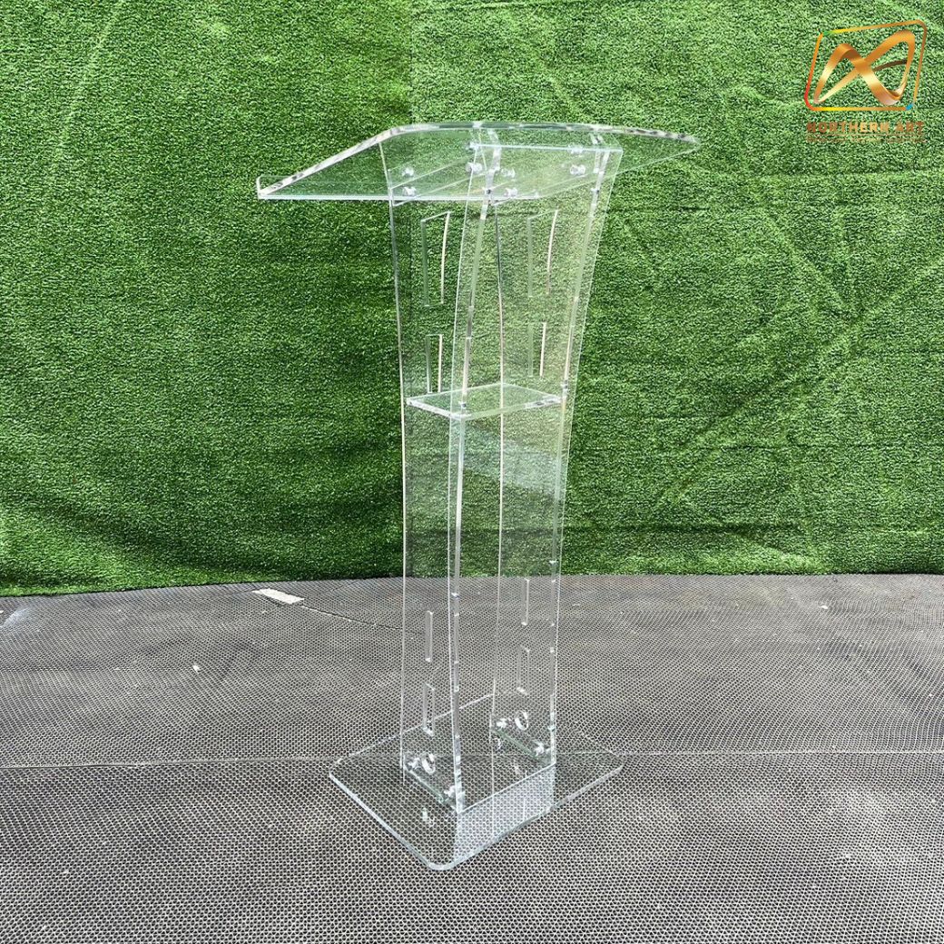 โพเดียมอะคริลิคใส รุ่น AC-16 TOPเอียง พร้อมกันตก ขนาด(W)60 x (L)45 ซม. สูง 113 ซม.