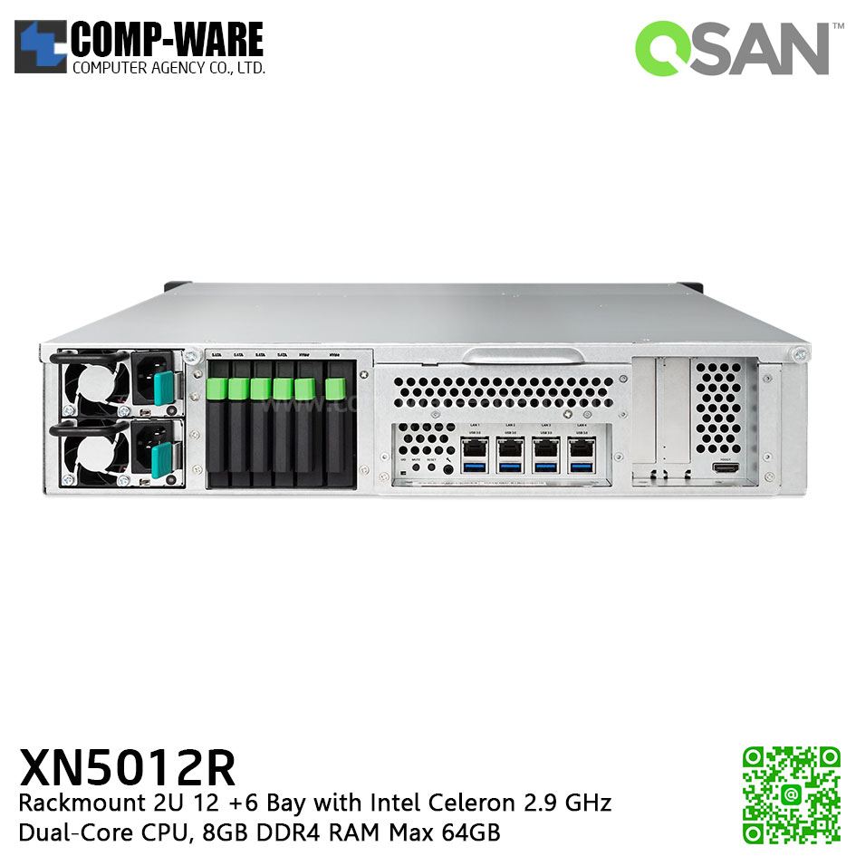 QSAN (12+6 Bays) XCubeNAS XN5012R (8GB RAM) Rackmount 2U NAS Storage , No HDD