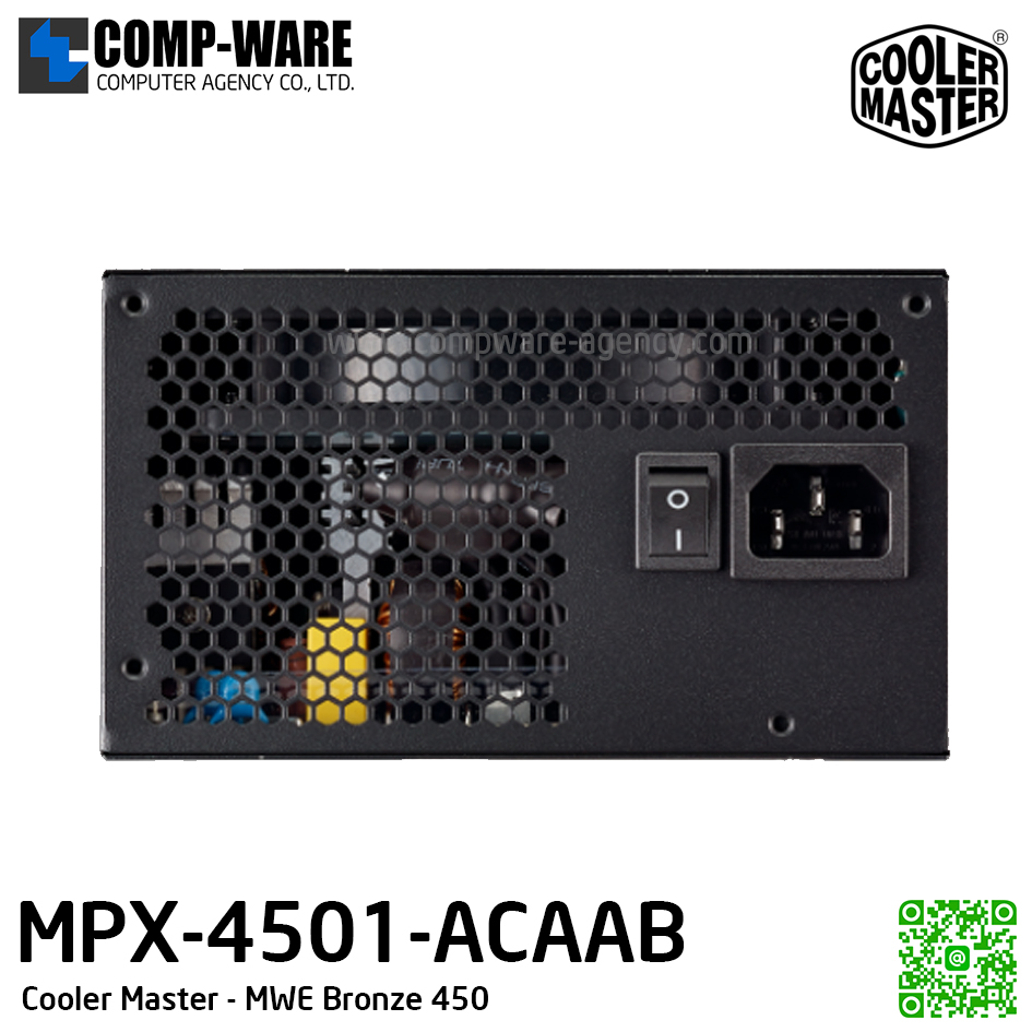 Cooler Master PSU MWE Bronze 450W, Fix Cable, 80 Plus Bronze, รับประกัน 3ปี MPX-4501-ACAAB