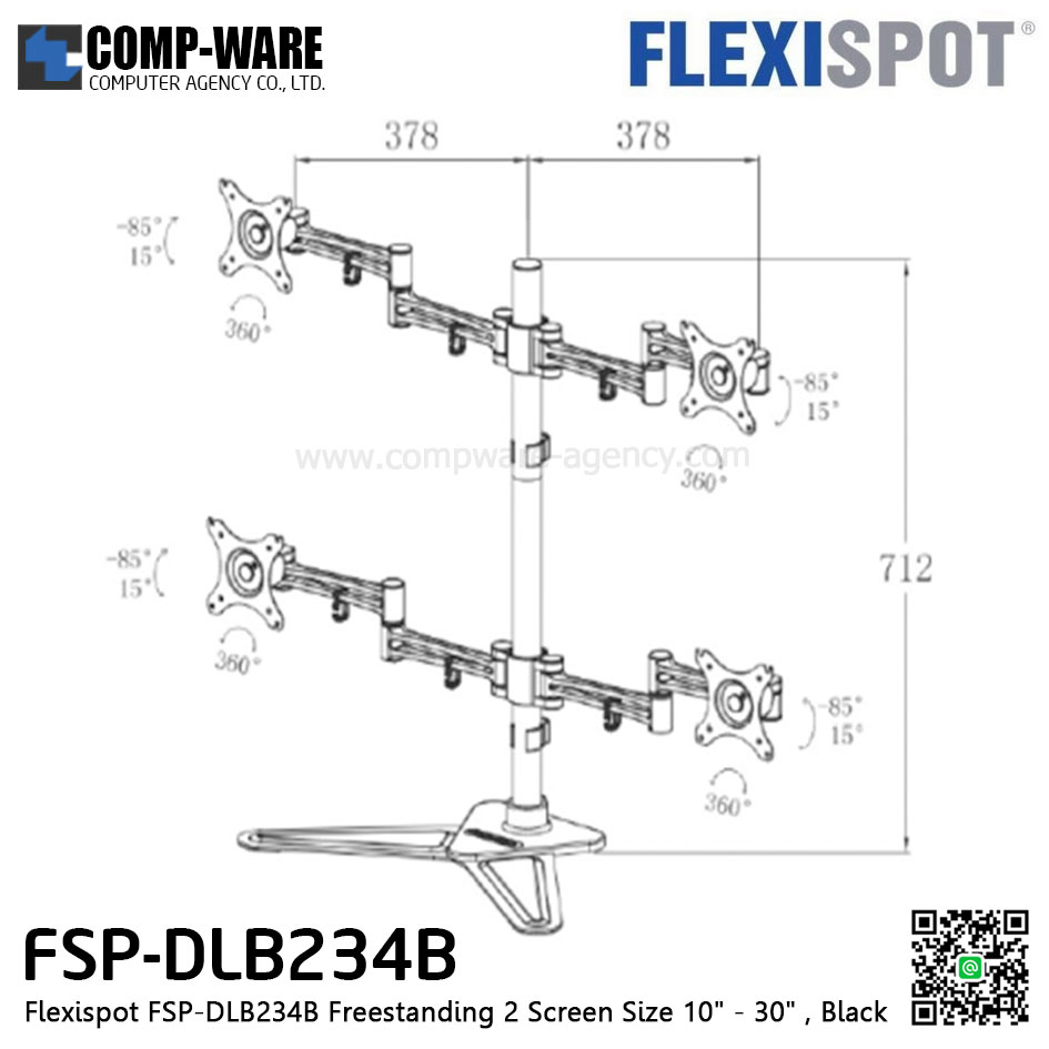 Flexispot FSP-DLB234B Freestanding 2 Screen Size 10" - 30" , Black