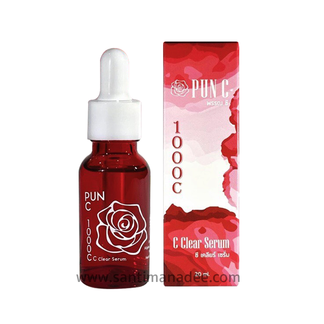 PUN C พรรณ ซี 1000 c C Cleara Serum ซี เคลียร์ เซรั่ม 20 ml. หมอนอกกะลา santimanadee สันติมานะดี เซรั่มวิตามินซีบำรุงผิวหน้าผสานคุณค่าจากอัลฟ่าอาบูติน ไฮยาลูรอนและสารสกัดธรรมชาติ