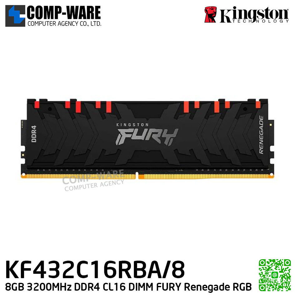 Kingston KF432C16RBA/8 8GB 3200MHz DDR4 CL16 DIMM FURY Renegade RGB - Lifetime Warranty - Memory Module - RAM