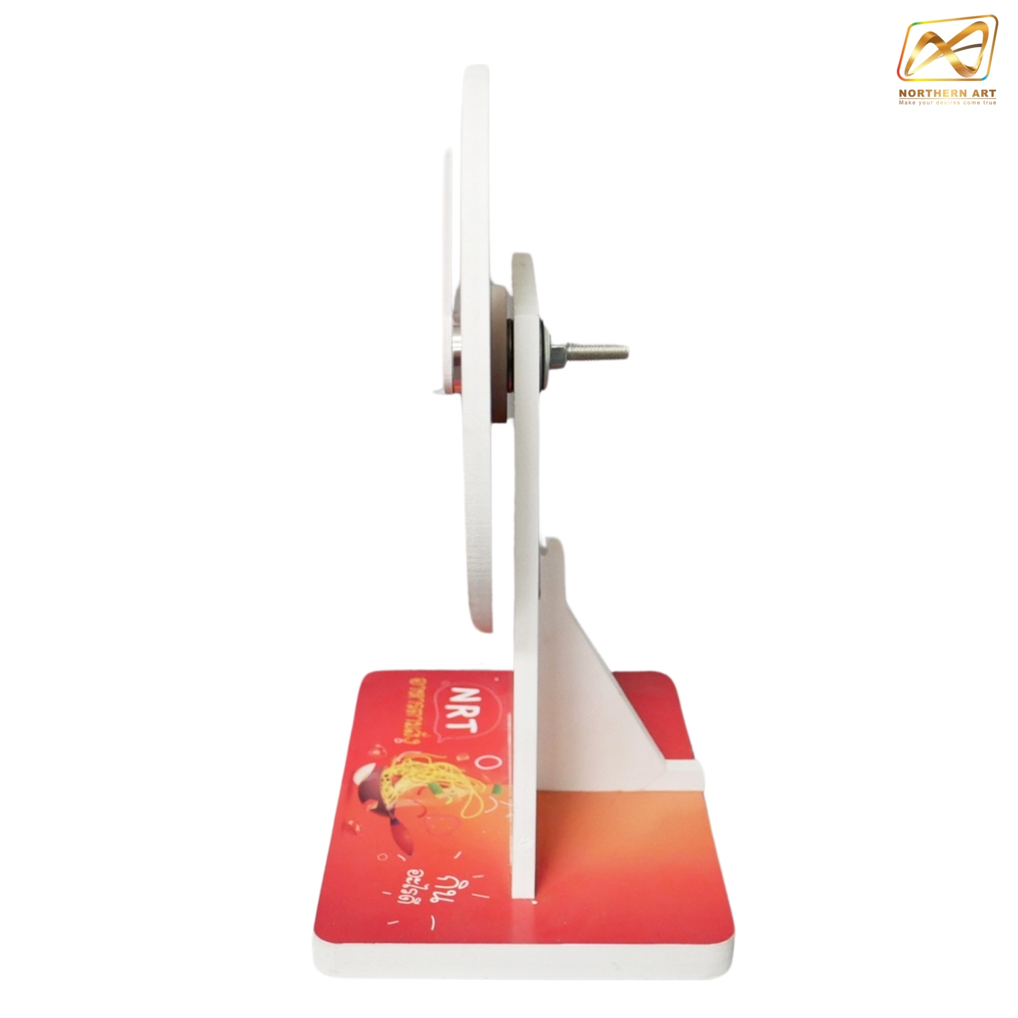 เกมส์วงล้อตั้งโต๊ะ ขนาดวงล้อ 20 ซม. สูง 30 ซม. วัสดุพลาสวูดสีขาว หนา 8-15 มม. ถอดประกอบได้