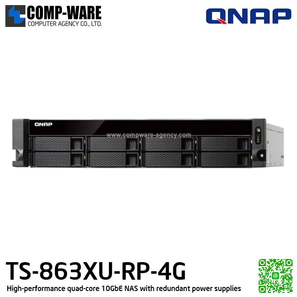 QNAP NAS (2U 8-Bay) TS-863XU (4GB RAM) Single Power Supply , Redundant Power Supply , No HDD