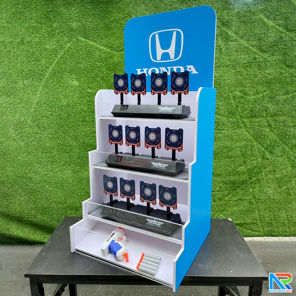 เช่าเกมส์ยิงเป้านิ่ง ตั้งโต๊ะ ขนาด (W)40 x (D)40 x (H)90 cm. พร้อมเป้านิ่ง 4 แผ่น 3 ชุด และปืนกระสุนโฟม 1 กระบอก