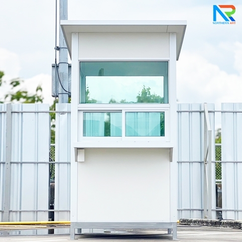 ป้อมยามสำเร็จรูป รุ่น ISOWALL ขนาด 1.20x1.20 ม.โครงสร้างเหล็ก ผนังISOWALL หนา 50 มม.กรอบประตู-หน้าต่าง อะลูมิเนียมสีเงิน