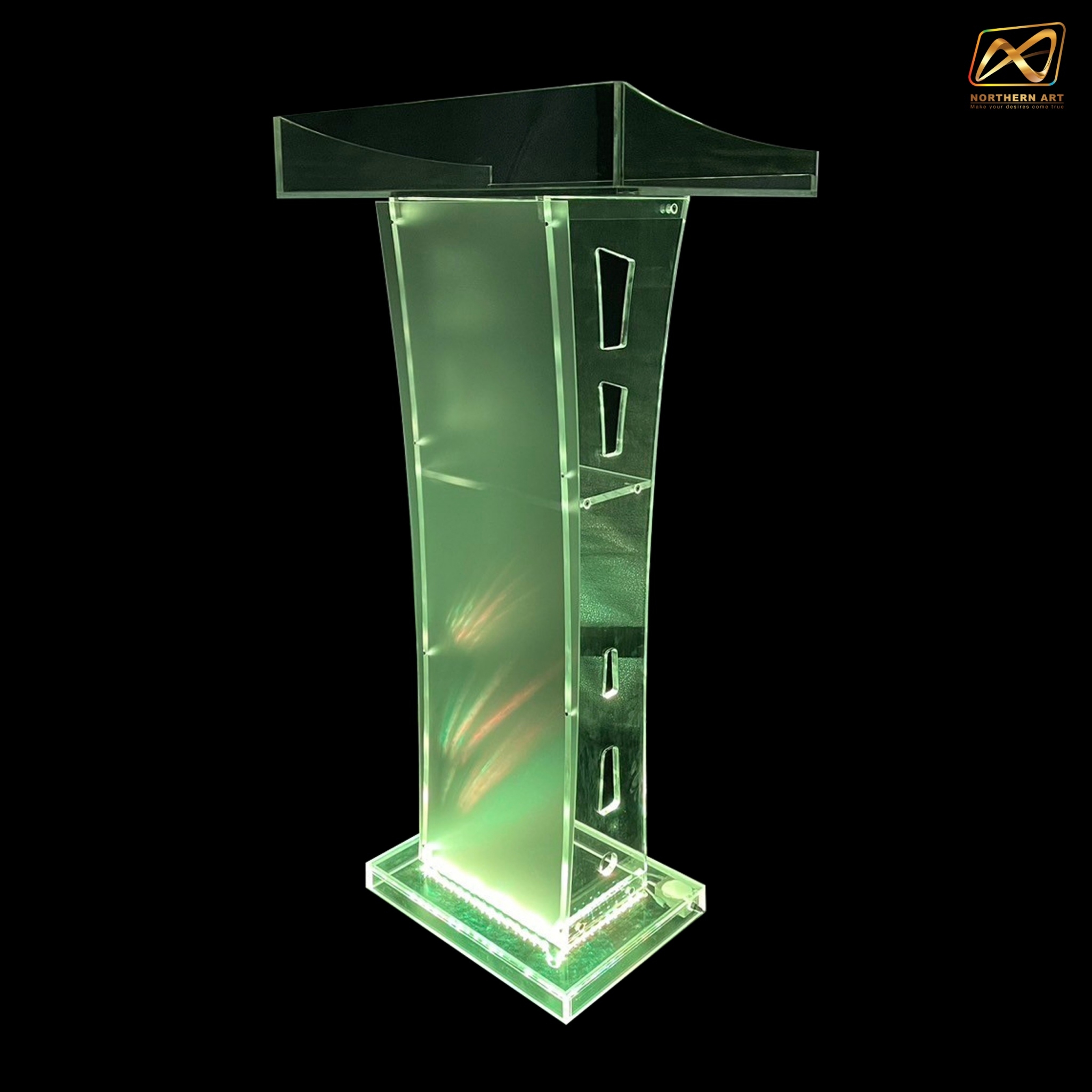 โพเดียมอะคริลิค เรืองแสงLED เปลี่ยนสีได้ พร้อมรีโมท TOP ตรง ขนาด (W) 60 x (L) 40 x (H) 113 ซม.